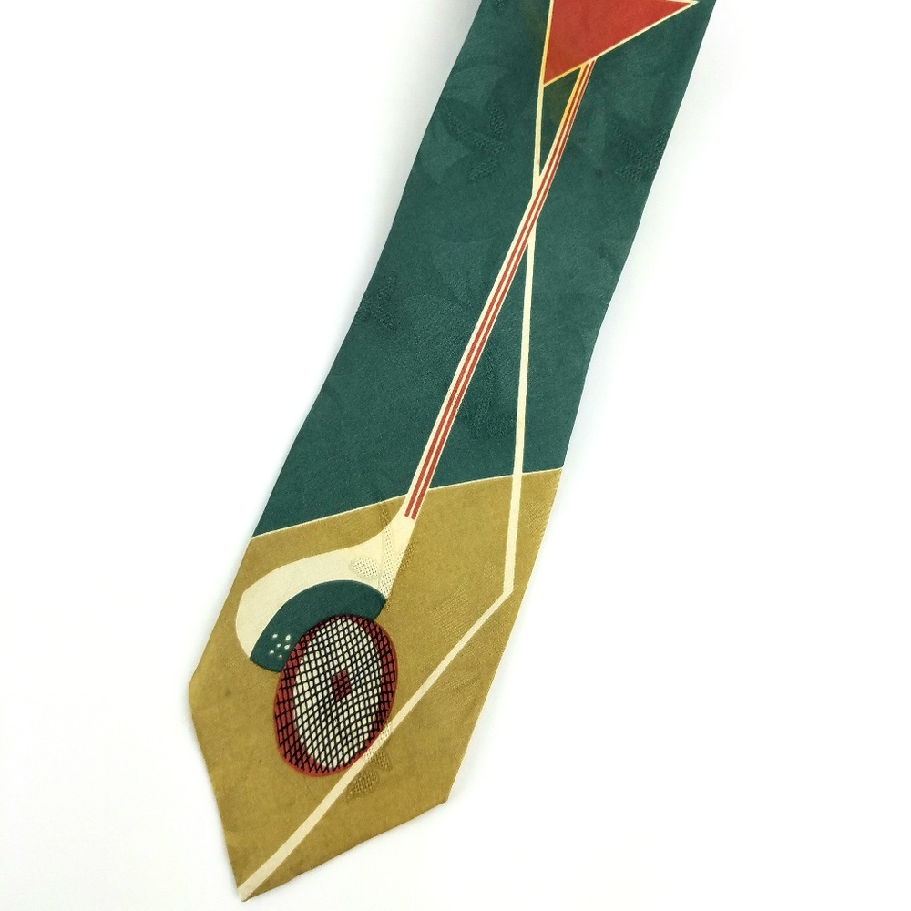 Golf Themed Japanese 100% Silk Graphic Tie in EUC